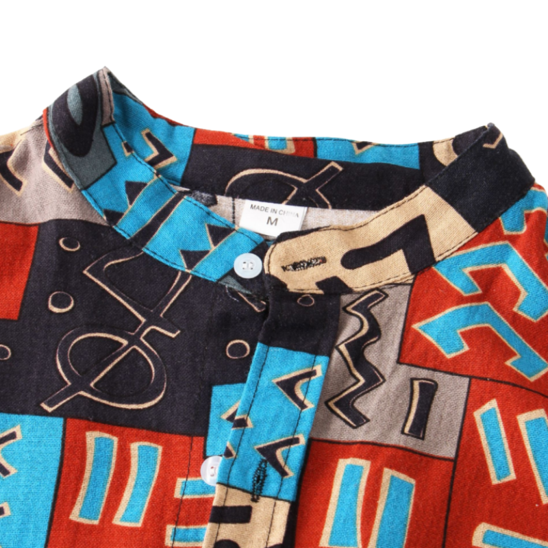 Mandarin Collar Abstract Print Casual Shirt