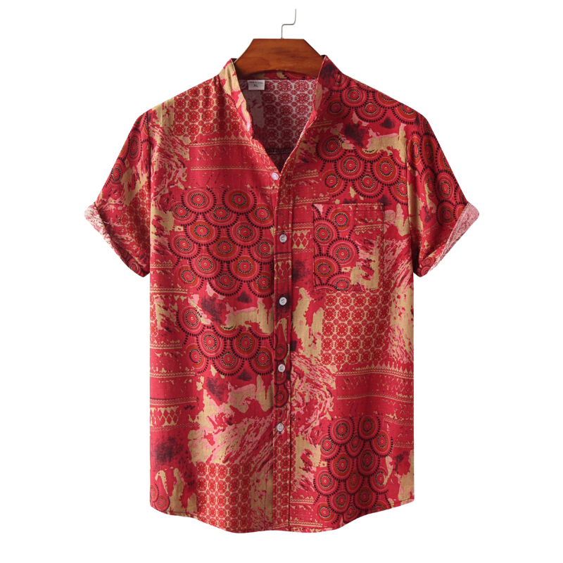 Mandarin Collar Ethnic Print Casual Shirt