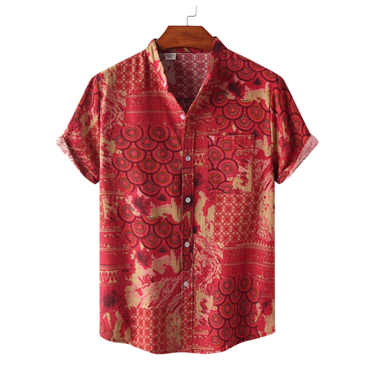 Mandarin Collar Ethnic Print Casual Shirt