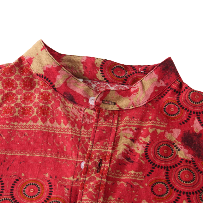 Mandarin Collar Ethnic Print Casual Shirt