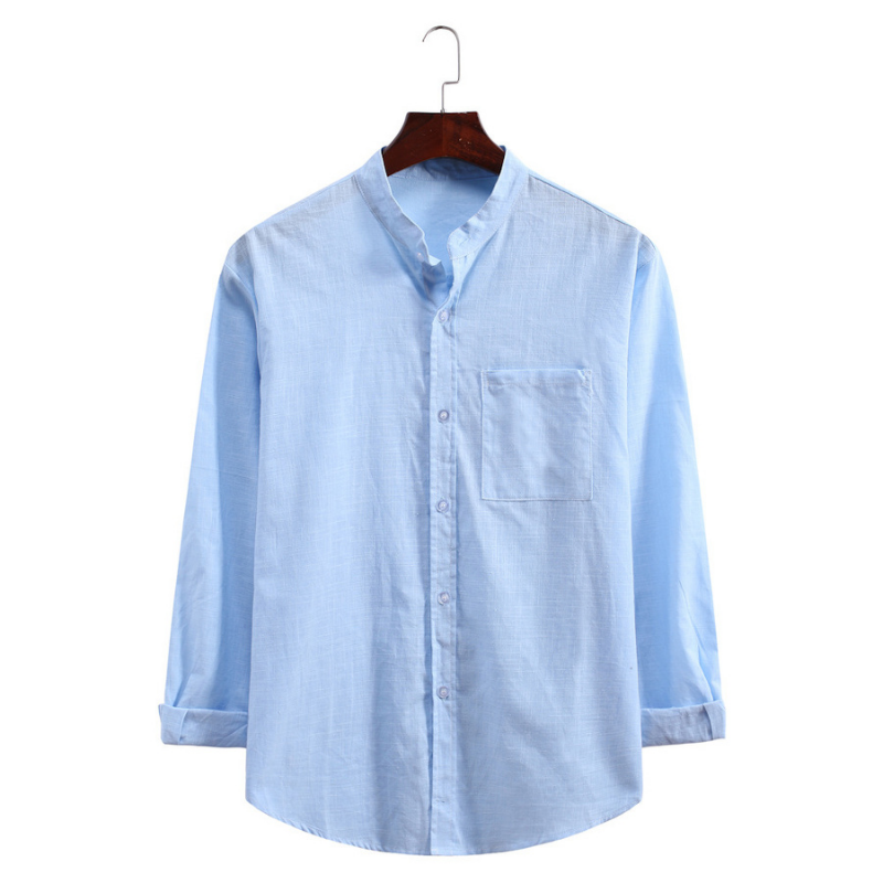 Men's Standing Collar Cotton Linen Long Sleeve Shirt