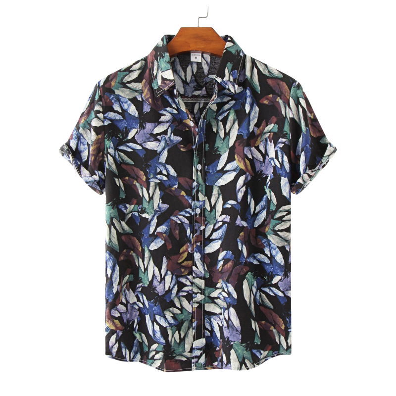 Black Hawaiian Print Casual Shirt