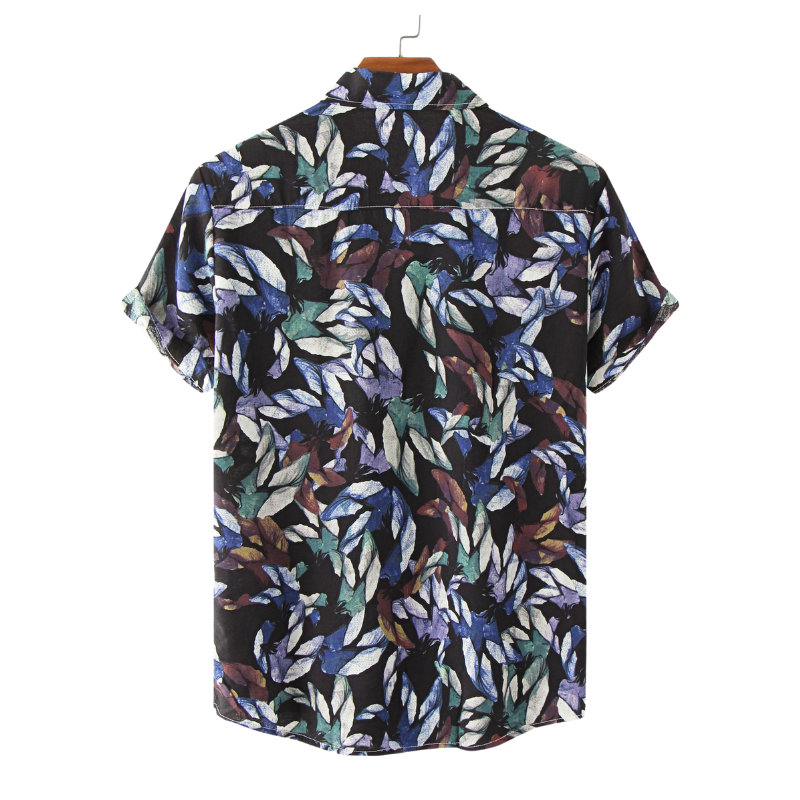 Black Hawaiian Print Casual Shirt