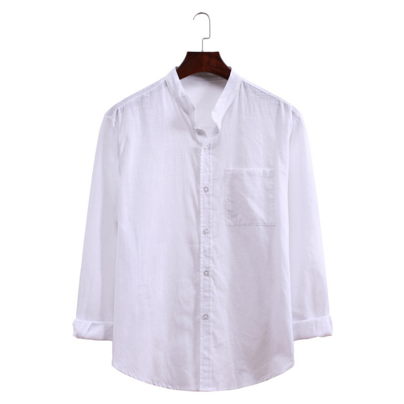 Men's Standing Collar Cotton Linen Long Sleeve Shirt