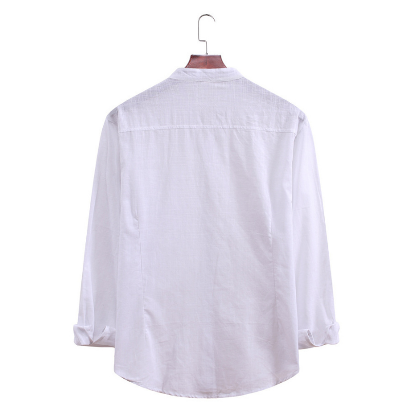 Men's Standing Collar Cotton Linen Long Sleeve Shirt