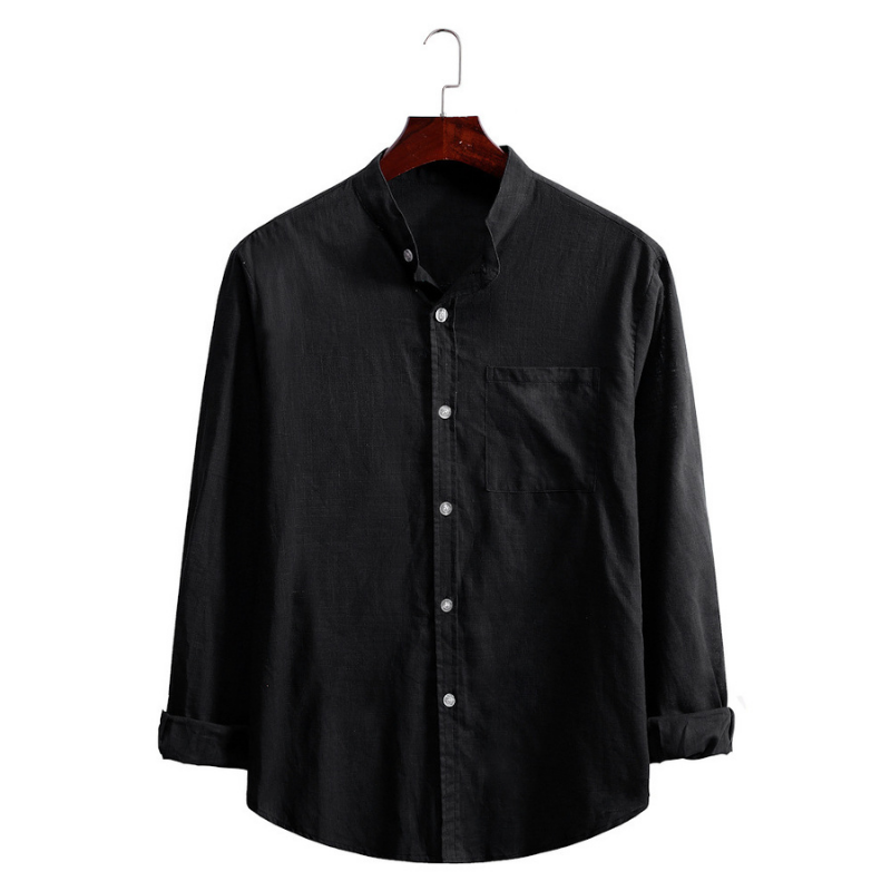 Men's Standing Collar Cotton Linen Long Sleeve Shirt