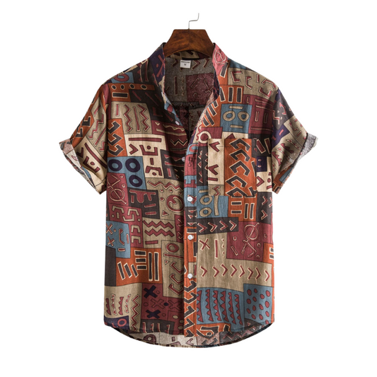 Mandarin Collar Abstract Print Casual Shirt