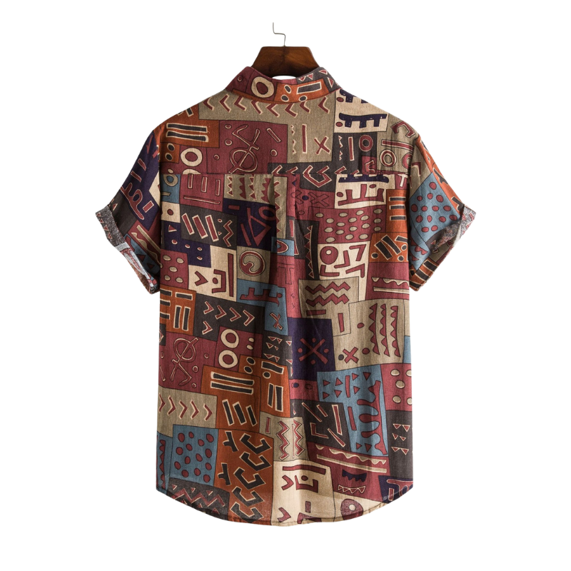 Mandarin Collar Abstract Print Casual Shirt