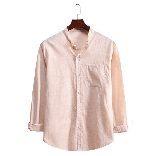 Men's Standing Collar Cotton Linen Long Sleeve Shirt