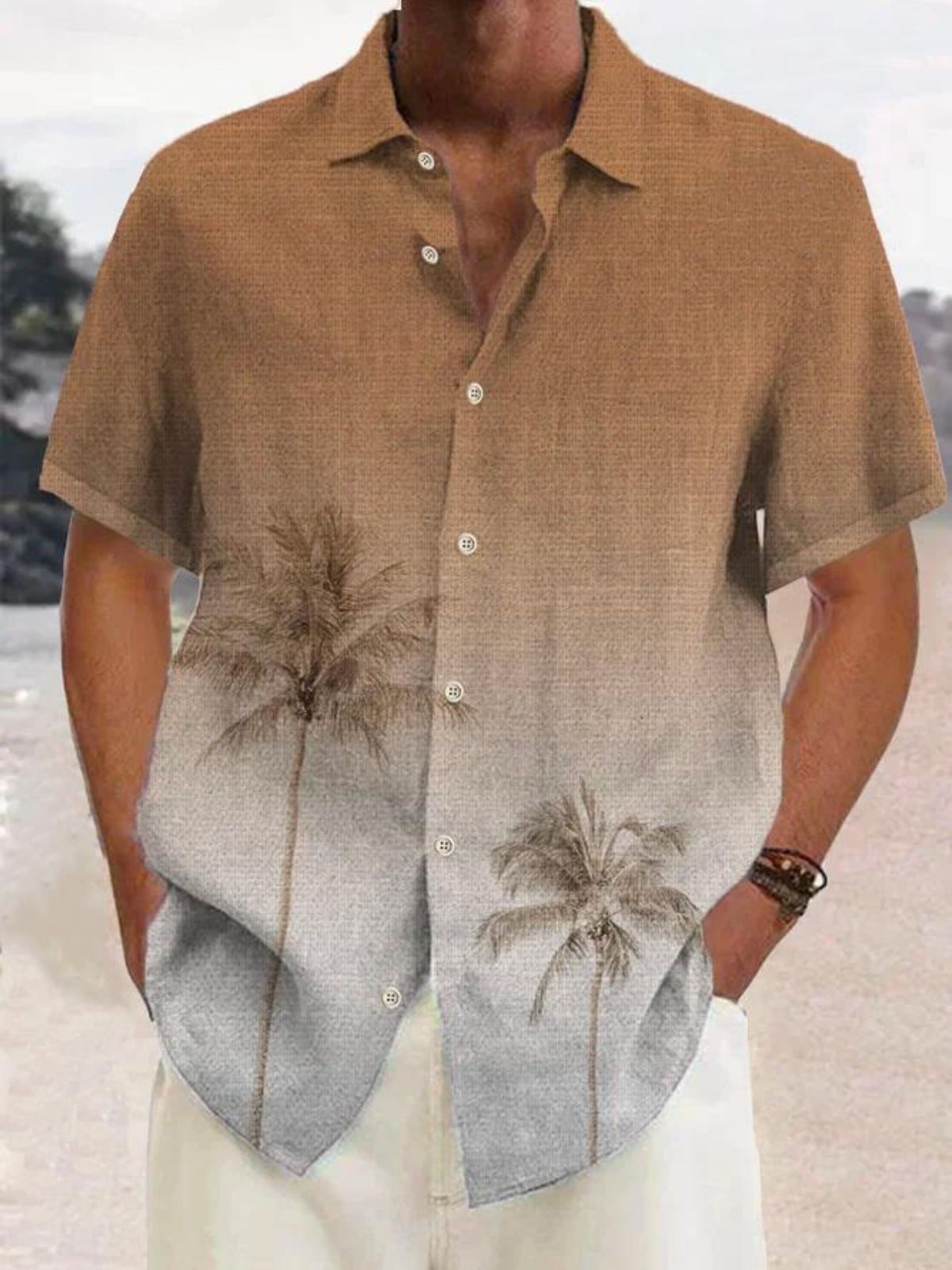 Coconut Tree Print Short Sleeved Shirt