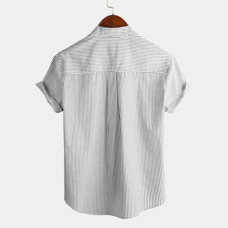 Stand Collar Short Sleeve Striped Classic Shirts