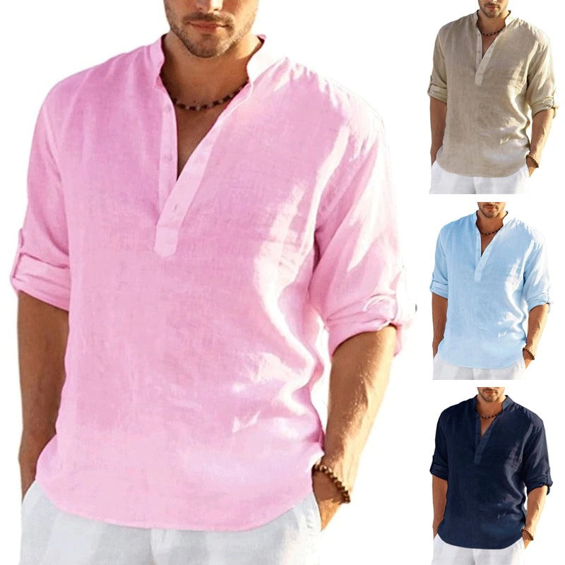 Men's Linen Long Sleeve Casual Solid Shirt