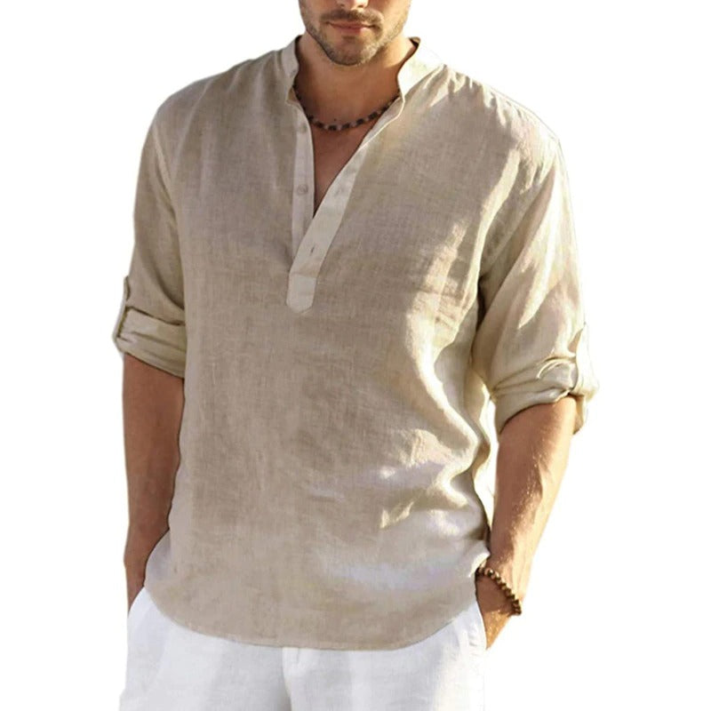 Men's Linen Long Sleeve Casual Solid Shirt